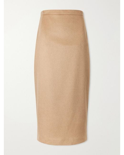 Max Mara Natural Camel Wool Midi Skirt