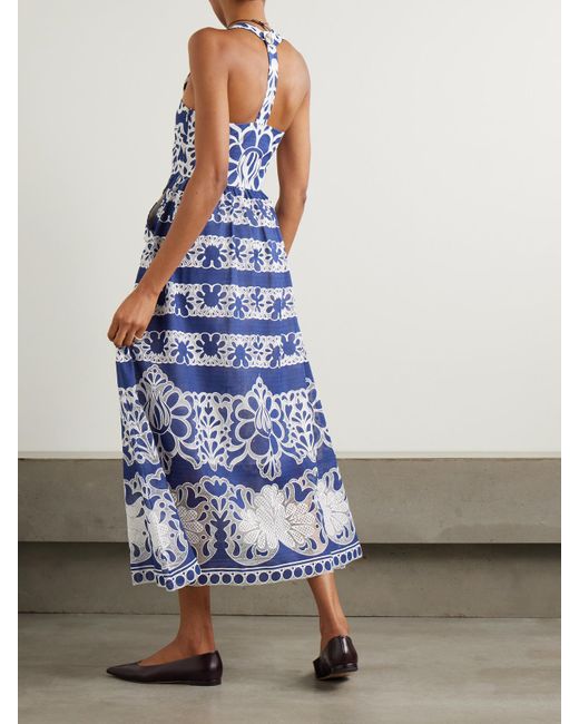 Borgo De Nor Blue Mavaro Midikleid Aus Einer Baumwollmischung Mit Stickereien Und Spitzenbesätzen