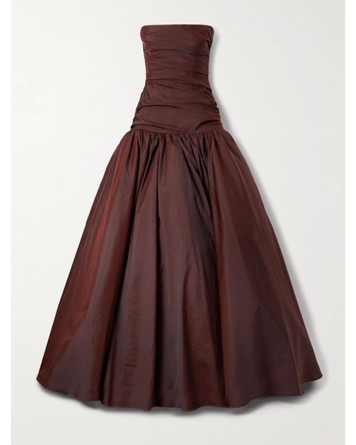 Marmar Halim Purple Strapless Draped Taffeta Gown