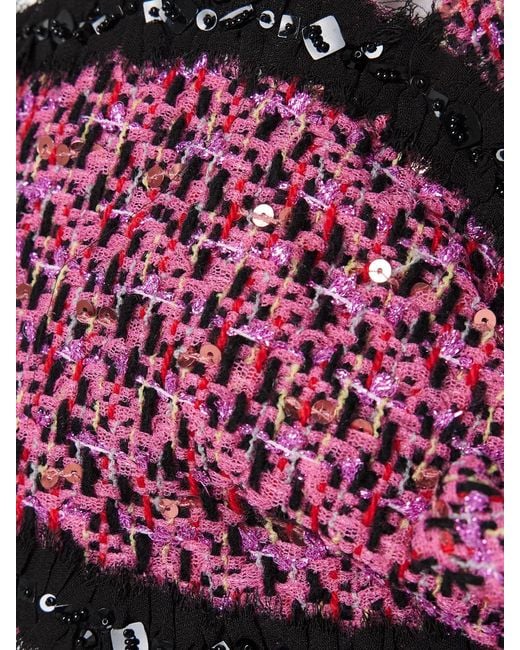 Alessandra Rich Pink Embellished Frayed Chiffon-Trimmed Metallic Tweed Bralette