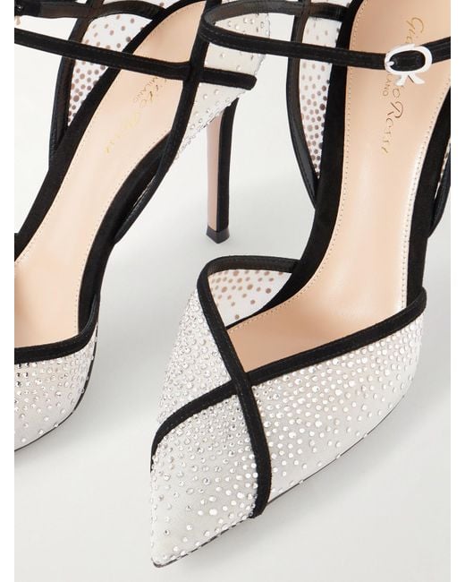 Gianvito Rossi Metallic 95 Suede-Trimmed Crystal-Embellished Mesh Pumps