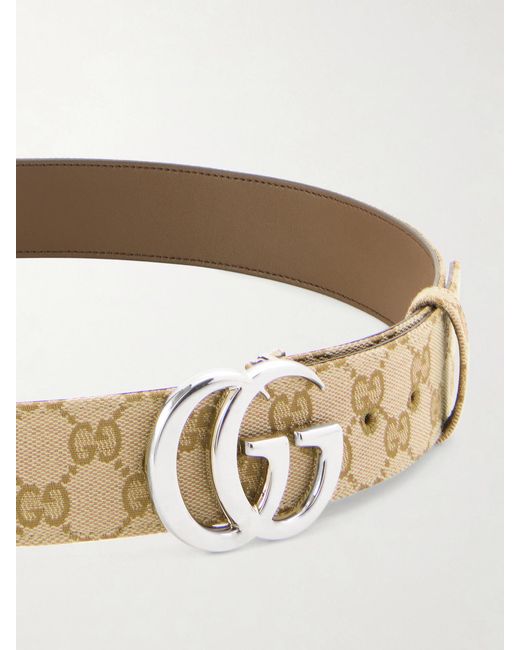 Gucci Natural Flat Marmont Gg Printed Coated-Canvas Belt