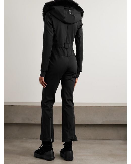 Mackage Black Elle Hooded Belted Shearling-Trimmed Padded Ski Suit