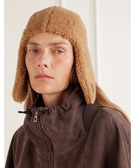 Loewe White Aviator Shearling Trapper Hat