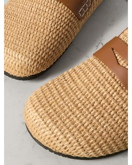 J.W. Anderson Natural Leather-Trimmed Raffia Mules