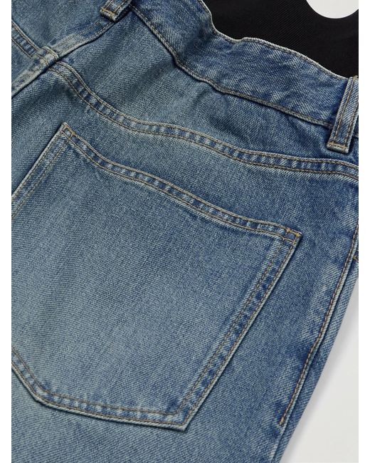 Alaïa Blue Layered Jersey-Trimmed Wide-Leg Jeans