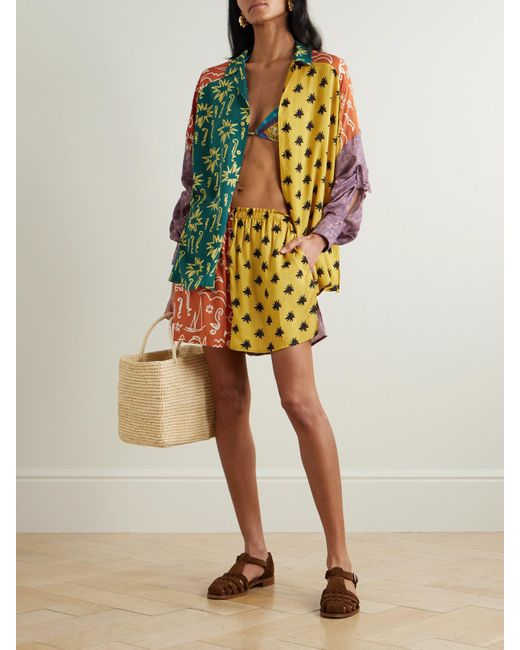 Donde Esteban Orange Estrellitas Shorts Aus Bedrucktem Satin
