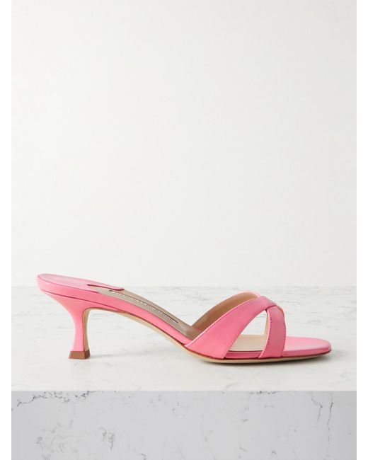 Manolo Blahnik Pink Callamu 50 Patent-Leather Mules