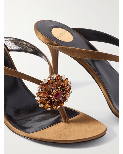 Saint Laurent Natural Otero Crystal-Embellished Satin Mules
