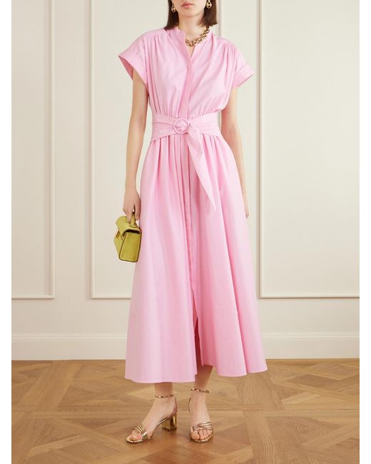 Saloni Pink Neesha Belted Cotton Maxi Dress