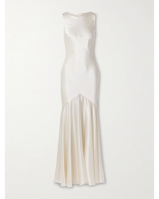 Nina Ricci White Open-Back Draped Satin Gown