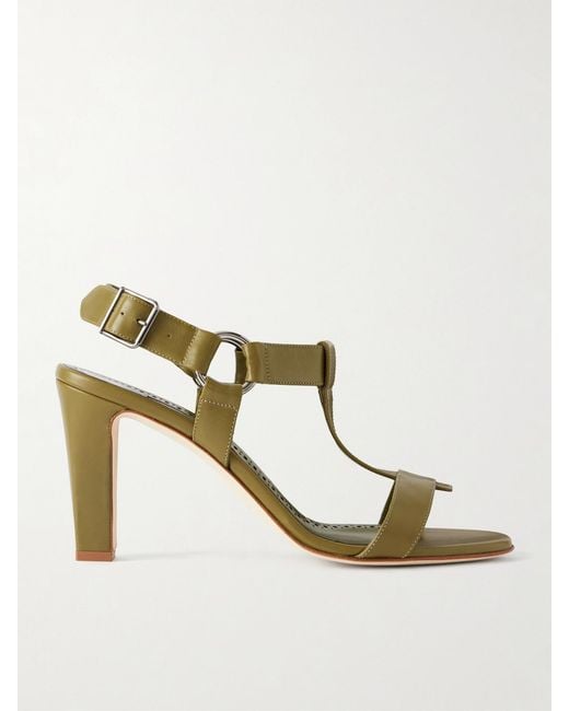 Manolo Blahnik Metallic Miona 90 Leather Sandals