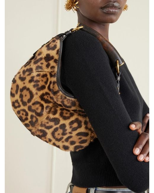 Saint Laurent Multicolor Mombasa Leather-Trimmed Leopard-Print Pony Hair Shoulder Bag