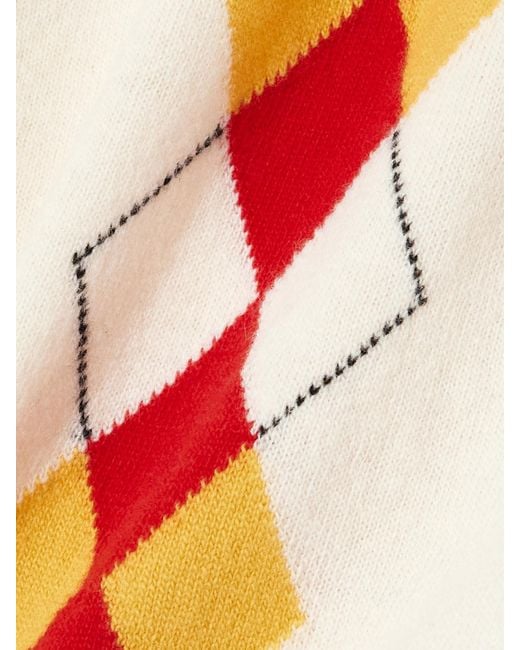 Marni White Cropped Embroidered Argyle Wool Cardigan