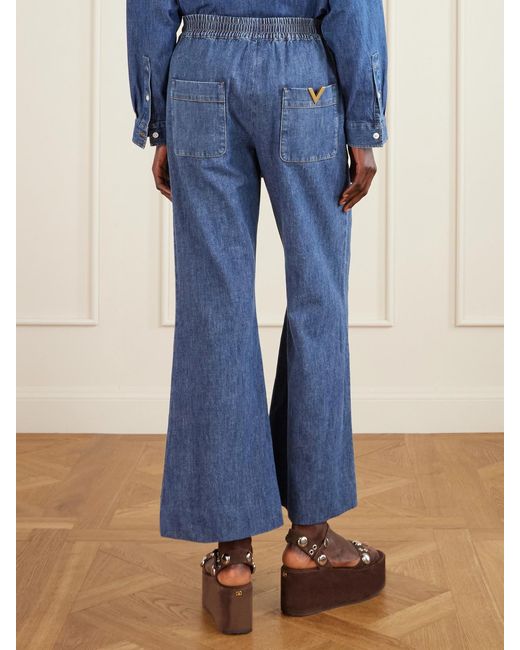 Valentino Garavani Blue Tasseled High-Rise Bootcut Jeans