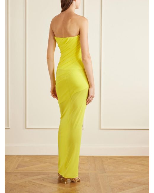 Alex Perry Yellow Draped Mesh Midi Dress