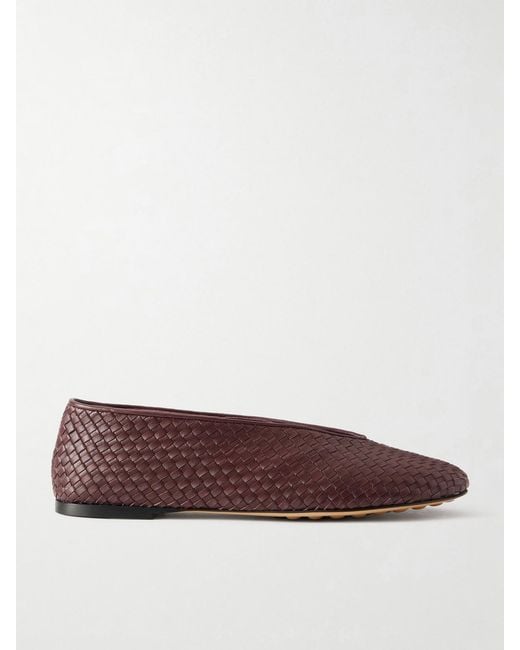 Bottega Veneta Brown Rosa Intrecciato Leather Ballet Flats