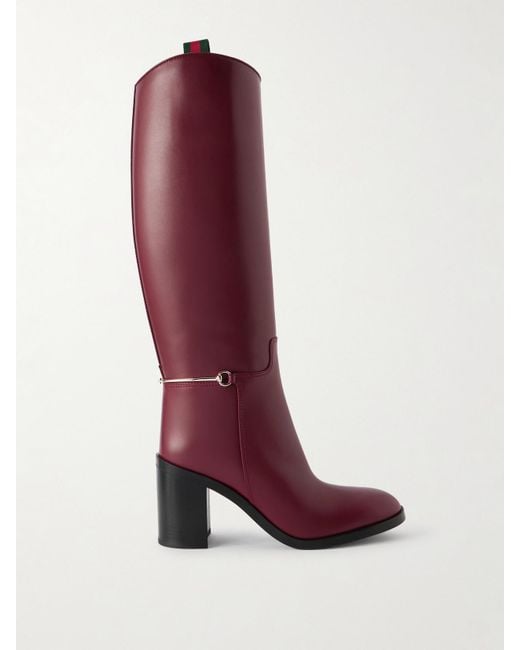 Gucci Red Charlotte Leather Knee Boots