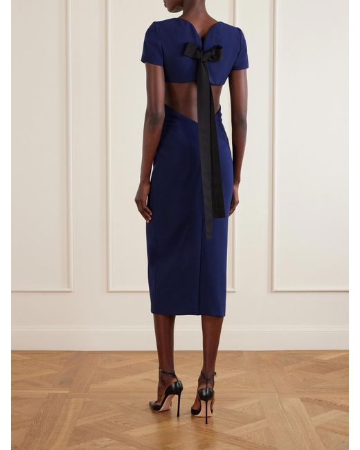 Carolina Herrera Blue Bow-Embellished Cut-Out Crepe Midi Dress