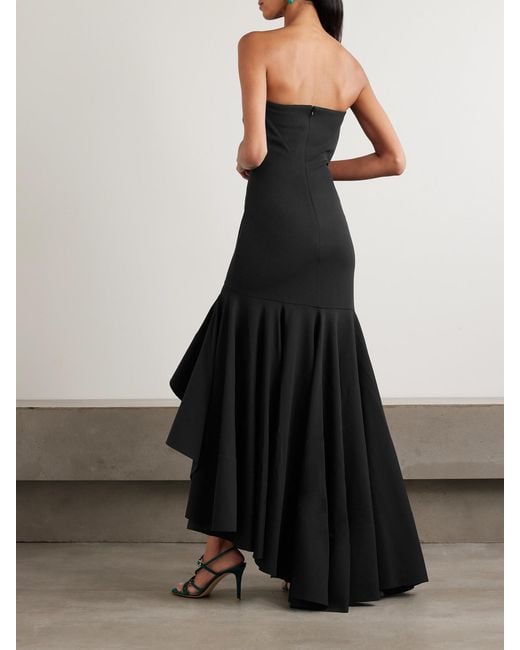 Solace London Black Hani Strapless Asymmetric Crepe-Jersey Gown