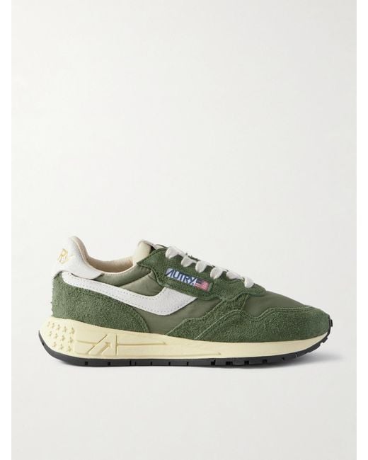 Autry Green Reelwind Low Textured Leather-Trimmed Suede And Shell Sneakers