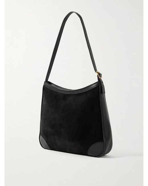 Nili Lotan Black Abbey Leather-Trimmed Suede Shoulder Bag