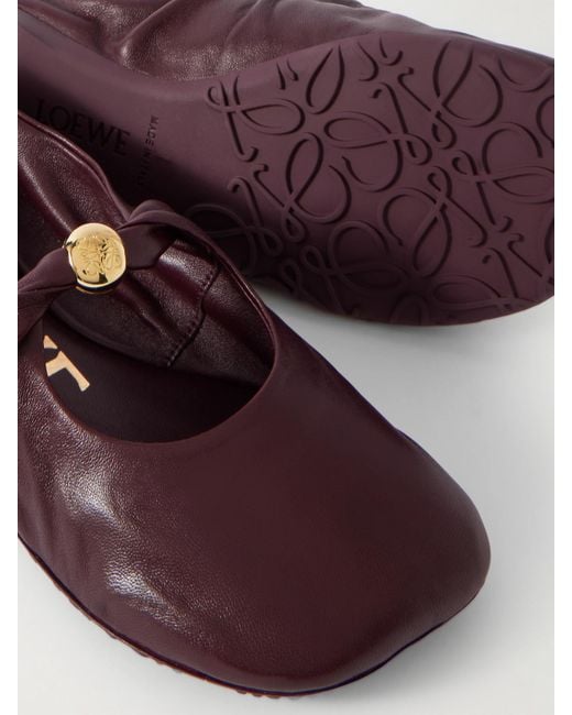 Loewe Brown Pebble Embellished Leather Ballet Flats