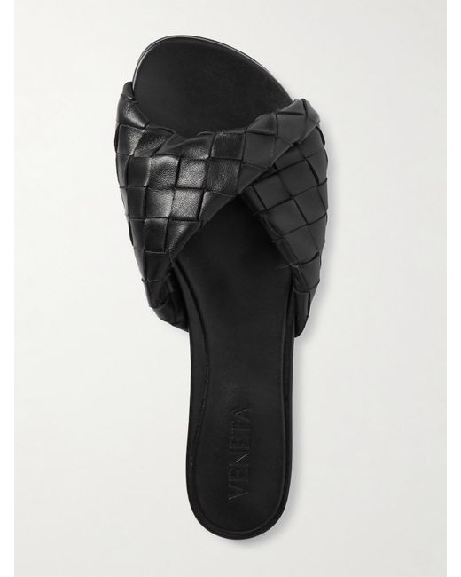 Bottega Veneta Black Blink Intrecciato Leather Slides