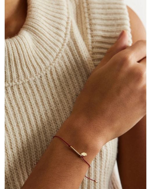 Sydney Evan Metallic Hamsa 14-Karat, Cord And Diamond Bracelet