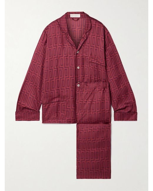 Olivia Von Halle Red Laurent Printed Silk-Twill Pajama Set