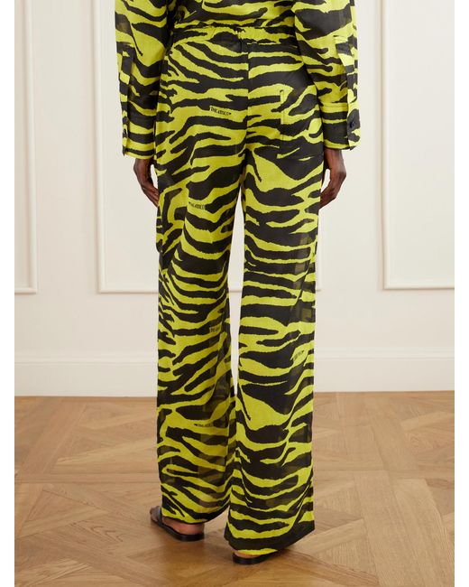 The Attico Green Zebra-Print Cotton Mid-Rise Wide-Leg Pants