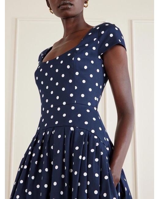 Carolina Herrera Blue Polka-Dot Cotton-Blend Twill Midi Dress