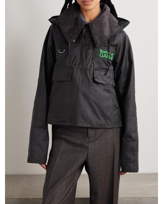 Veste En Coton Biologique Ciré À Carreaux Et À Finitions En Velours Côtelé X Ganni Barbour en coloris Black