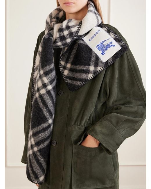 Burberry Black Checked Wool Scarf