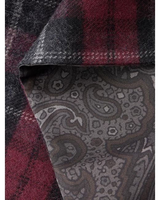 Etro Purple Fringed Checked Wool Scarf