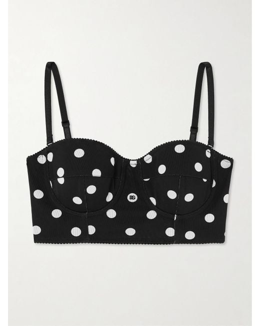 Dolce & Gabbana Black Bustier Aus Bedrucktem Mesh Mit Polka-Dots