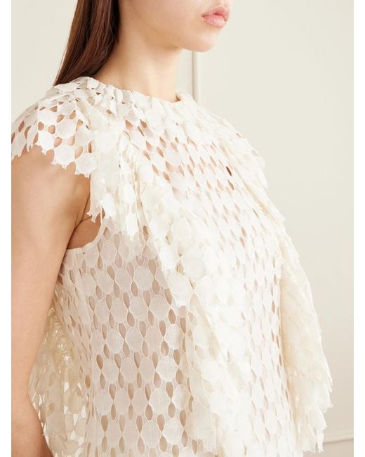 Ulla Johnson Natural Daevy Ruffled Cotton-Blend Lace Blouse