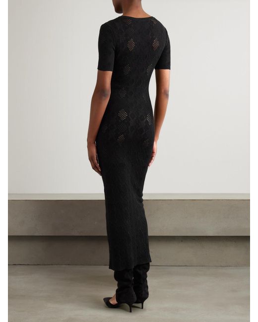 Alaïa Black Open-Knit Midi Dress