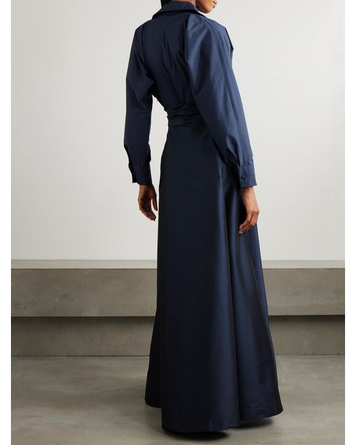 BERNADETTE Blue Beatrice Belted Taffeta Maxi Shirt Dress