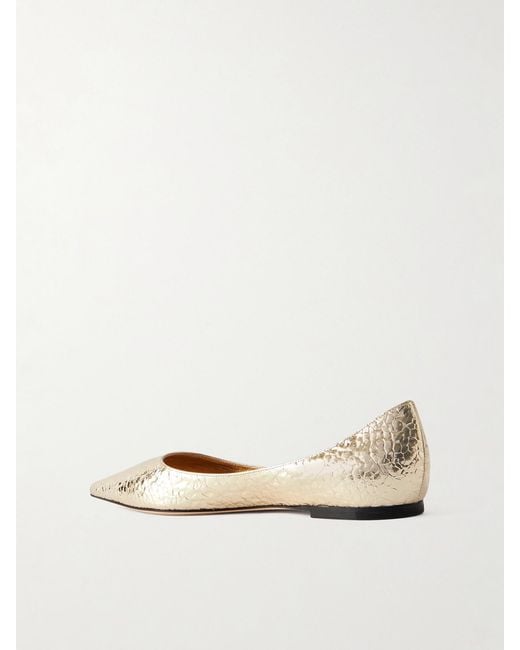 Jimmy Choo Natural Love Metallic Cracked-Leather Ballet Flats