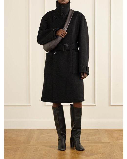 Lemaire Blue Belted Alpaca And Wool-Blend Felt Coat