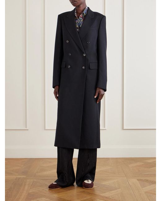 Dries Van Noten Blue Double-Breasted Wool Coat