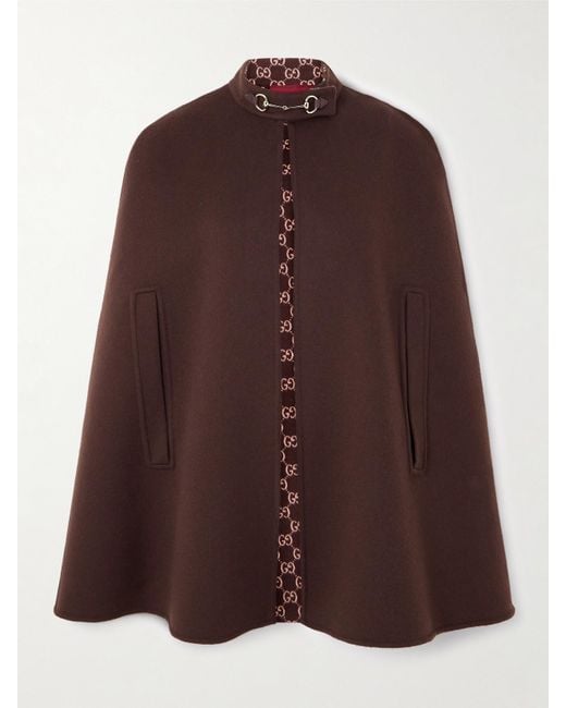Gucci Brown Cape Aus Einer Woll-Seidenmischung Mit Verzierung