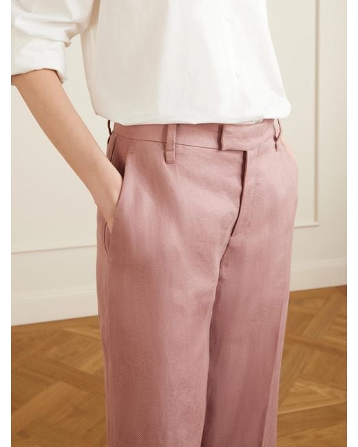 Brunello Cucinelli Pink Linen Wide-Leg Pants