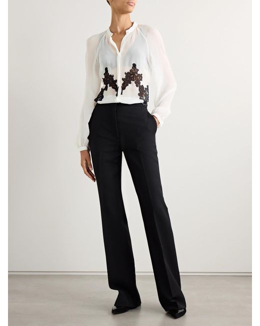 Gabriela Hearst Natural Yately Lace-Trimmed Silk-Chiffon Blouse