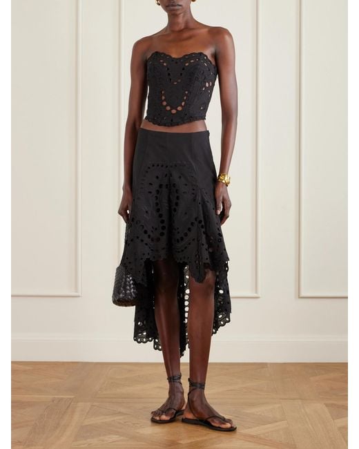 Charo Ruiz Black Finn Broderie Anglaise Cotton-Blend Midi Skirt