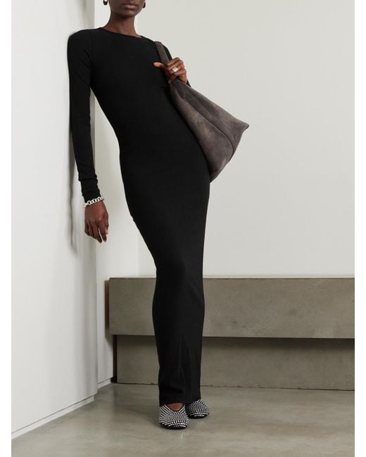 ÉTERNE Black Maxikleid Aus Geripptem Stretch-Jersey