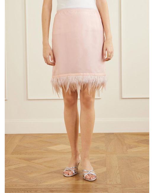 Staud Pink Lark Frayed Silk Midi Skirt