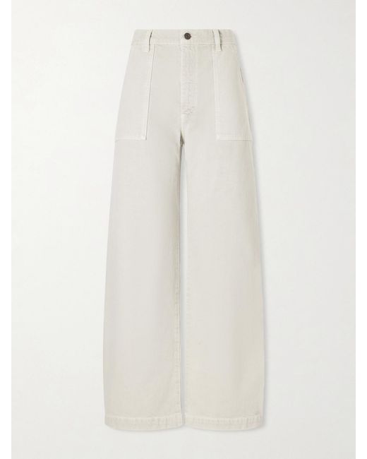 FRAME White The Bow Cargo High-Rise Wide-Leg Barrel Jeans