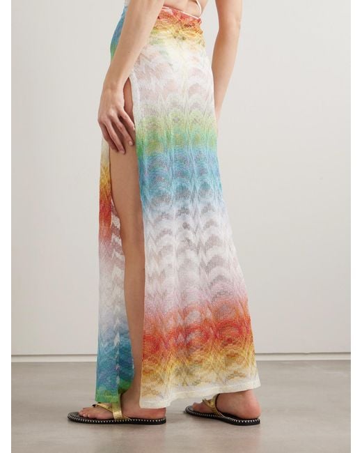 Missoni White Mare Striped Metallic Crochet-Knit Maxi Skirt